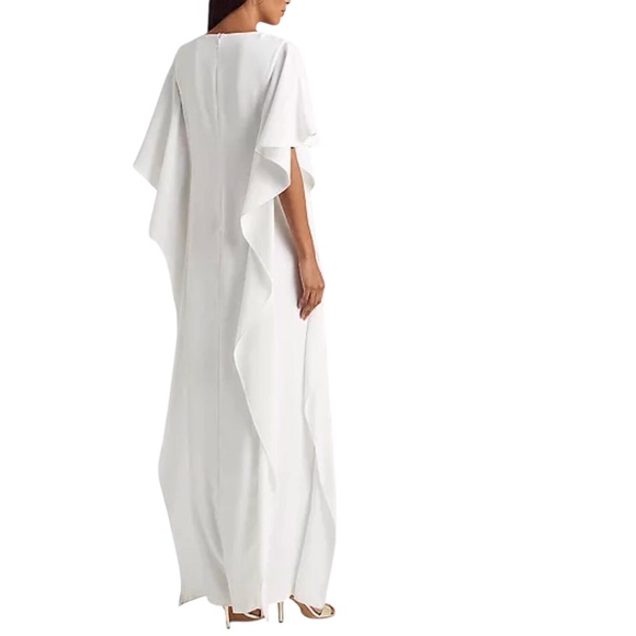 Lauren Ralph Lauren Georgette Caftan Gown White V-Neck Size 2 - Picture 3 of 8
